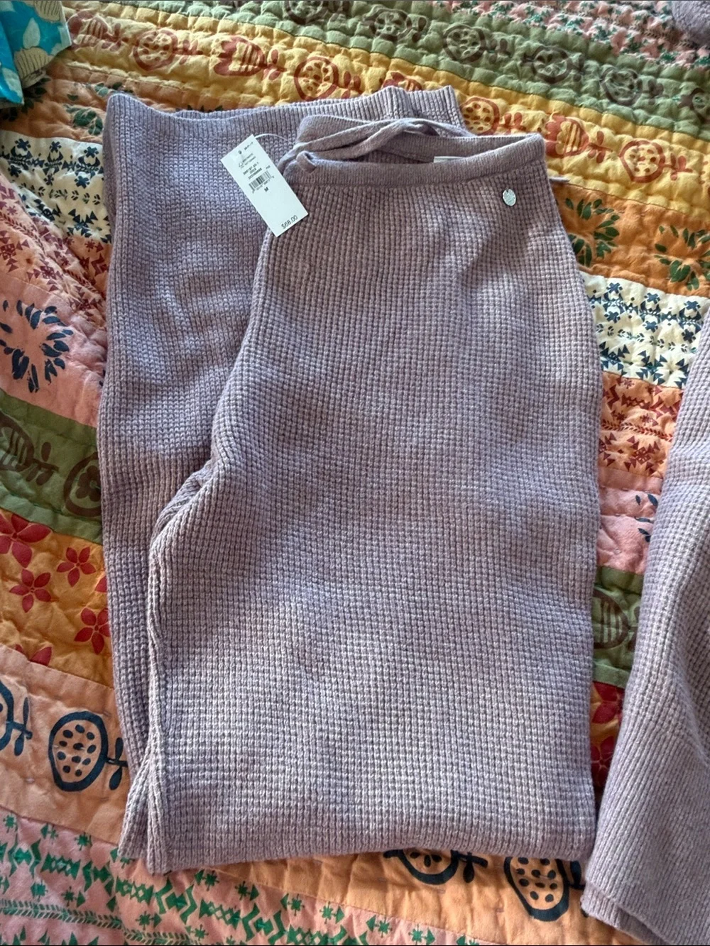 GAP Mauve Waffle-Knit Zip Hoodie and Wide Leg Pants - Picture 3 of 4